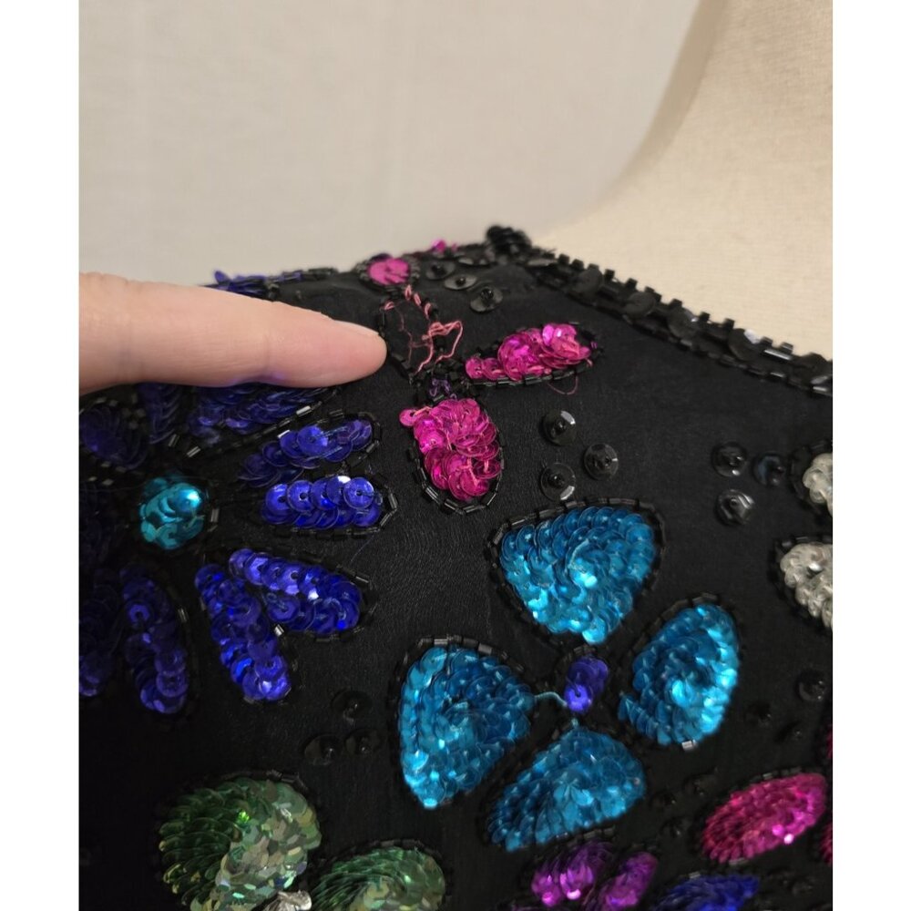 Vintage 90s Fully Sequin Dress Womens Size Medium Black Formal Party Sweelo - Picture 8 of 10